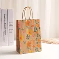 Bolsa de regalo de papel kraft marrón con estampado floral y asas de cuerda - Estilo Floral Amarillo (701-3) / Grande