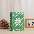St. Patrick's Day paper gift bag with green stripes and white shamrock patterns - Horizontal Stripe Circular Label Shamrock (370-1)