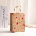 Bolsa de regalo de papel kraft marrón con estampado floral de hojas de arce rosa - Estilo Floral Rojo Rosa (701-4) / Grande