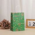 St. Patrick's Day green kraft gift bag with glitter lucky shamrocks and horse shoes - Horseshoe Shamrock Pattern (370-6)