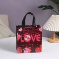 Deep red Valentine's non-woven gift bag with LOVE typography and black ribbon handles - 29*27*12 / Red Love Balloon (4007-1)