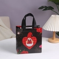 Valentine's Day non-woven gift bag featuring romantic gnome and red roses design - 29*27*12 / Black Gnome Heart (4007-4)