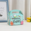 Light blue Happy Easter gift box with rabbit and egg prints, featuring a top handle design - Easter Bunny Party Style (A018-1) / 16cmx9cmx9cm