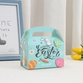 Easter party gift box with bunny and egg prints on light blue portable candy packaging - Happy Easter Cartoon Style (A018-3) / 16cmx9cmx9cm