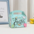 Easter rabbit theme gift box in light blue with Happy Easter print and handle - Spring Flower Bunny Style (A018-2) / 16cmx9cmx9cm