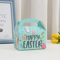Light blue Happy Easter gift box with rabbit and egg prints and portable handle - Easter Egg Bunny With Carrot Style (A018-4) / 16cmx9cmx9cm