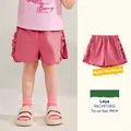 Short d'été en coton pour filles rose vif avec taille élastique et bords volantés - 90cm / Rose rouge
