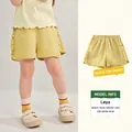Short fille en coton jaune gingembre avec bords à volants et taille élastiquée confortable - 90cm / Jaune