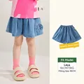 Girls sweet light blue denim shorts with butterfly embroidery and pleated texture design - 80cm / Blue (Pre-sale)