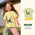 Kids cool cotton T-shirt in light green with polka dot cat print and matching shorts - Grass Green / 90cm