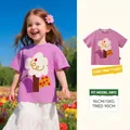 Girls lavender cotton T-shirt with floral print and emila letters for summer - Purple / 90cm
