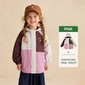 Giacca bambina con cappuccio tricolore rosa, crema e marrone antivento - 90cm / Rosa