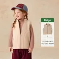 Kids warm beige fleece vest with stand collar and zipper closure for girls - Beige