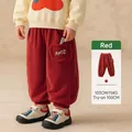 Girls red corduroy jogger pants with cargo pockets and comfortable elastic ankle cuffs - 110 / Red