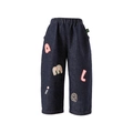 Girls dark blue denim jeans with colorful letter patches and comfortable elastic waistband - 100cm / Dark Blue