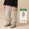Girls beige floral loose bloomers for autumn and winter with elastic cuffs - 120 / Standard / Beige