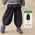 Navy blue floral bloomers for girls, loose casual trousers in comfortable cotton fabric - 90 / Standard / Navy Blue