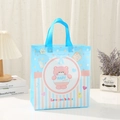 Blue non-woven baby shower gift bag with cute pink bear print and carry handles - Blue Baby Shower Style (1004-4) / 29x27x12cm