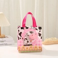 Pink non-woven gift bag featuring cartoon cow and sunflower print with cow print handles - 29x27x12 / Pink - Sunflower Cow