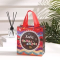 Laminated non-woven birthday gift bag with colorful waves and Feliz Cumpleaños text - 29*27*12 / Multi-color Wave Style (1005-4)