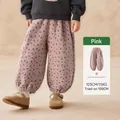 Pink floral harem pants for girls made of comfortable fabric with elastic ankle cuffs - 120 / Fleece Lined Style / Pink Fleece Lined