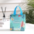 Blue non-woven gift bag with Hello Summer beach print and stylish top handles - Blue Handle Hello Summer Duck Ring (3003-2) / Medium
