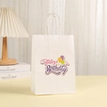 Sac cadeau en papier kraft blanc avec ballons colorés et texte Happy Birthday - Blanc
