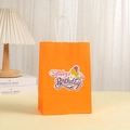 Sac cadeau en papier kraft orange avec autocollant Happy Birthday et anses blanches - Orange