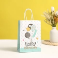 Polka dot birthday gift bag with golden balloon prints and white rope handles - Small / Balloon Pattern Light Blue Polka Dots (605-2)