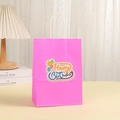 Pink Happy Birthday kraft paper gift bag with colorful balloon print and rope handles - Rose Red