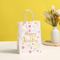 Sac cadeau en papier Happy Birthday blanc avec lettrage doré et motifs de fête colorés - Blanc
