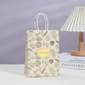 Floral print paper gift bag with handles and red Thank You label on purple background - Medium / Beige Floral Style (201-3)