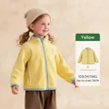 Giacca in pile gialla per bambine con cerniera azzurra e ricamo a forma di coniglietto - Giallo