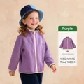 Girl's purple contrast fleece jacket with standing collar and cute rabbit embroidery - 100cm / Purple