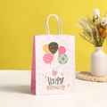 Sacchetto regalo di compleanno in carta rosa a zigzag con palloncini e scritte colorate - Piccolo / Motivo Palloncino Zigzag Rosa (605-3)