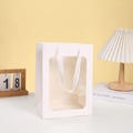 Detailed view of white marble pattern gift bag with transparent window and fabric handle - 20cmx15cmx10cm / White