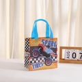 Orange monster truck gift bag with blue handles and racing check pattern - Bright Orange Red Monster Truck Style (9008-2)