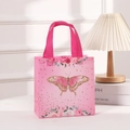 Rosa Schmetterling Geschenkbeutel aus Vliesstoff mit Blumenmuster auf weißem Tisch - Rosa Goldrand Schmetterling Stil (9006-6)