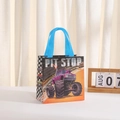 Monster truck racing non-woven gift bag with PIT STOP print and orange racing car pattern - Purple Monster Truck Style (9008-3)