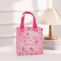 Detailed view of pink butterfly gift bag with floral rose patterns and gold Thank You text - Pink English Thank You Style (9006-5)