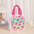 Detailed view of white non-woven gift bag with pink handles and flip-flop pattern - Rose Red Plaid Floral Flip-Flop Style (9003-7) / 20x20x9cm