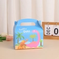 Détail de la boîte cadeau bleue avec motifs de dinosaures et poignée de transport - Style Dinosaure Bleu Clair (A006-3) / Bleu clair