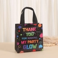 Black non-woven gift bag with colorful glow patterns and Thank You for My Party message - THANK YOU FOR MAKING MY PARTY GLOW Style