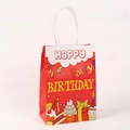 Close-up of red kraft paper gift bag with HAPPY BIRTHDAY print and white twisted handles - Red Party Theme (113-3)
