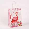 Close-up of premium kraft paper gift bag with floral patterns and pink flamingo design - H21*L15*W8 / Pink Flamingo Floral Style (501-1)