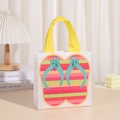 White non-woven gift bag with summer flip-flop print and bright yellow handles - Colorful Coral Slippers Style (9003-2) / 20*20*9cm