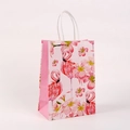 Detail of pink kraft paper gift bag featuring tropical flamingo and floral patterns - H21*L15*W8 / Pink Flamingo Plumeria Style (501-3)