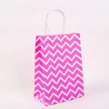 Detail of pink and white zigzag kraft paper gift bag with white twisted rope handles - 21cmx15cmx8cm / Wave Pink