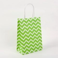 Kraft paper gift bag with green and white chevron patterns and twisted rope handles - 21cmx15cmx8cm / Wave Green
