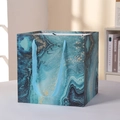 Blue marble patterned gift bag with gold ink details and woven rope handles - Medium Size / Teal Blue Marble